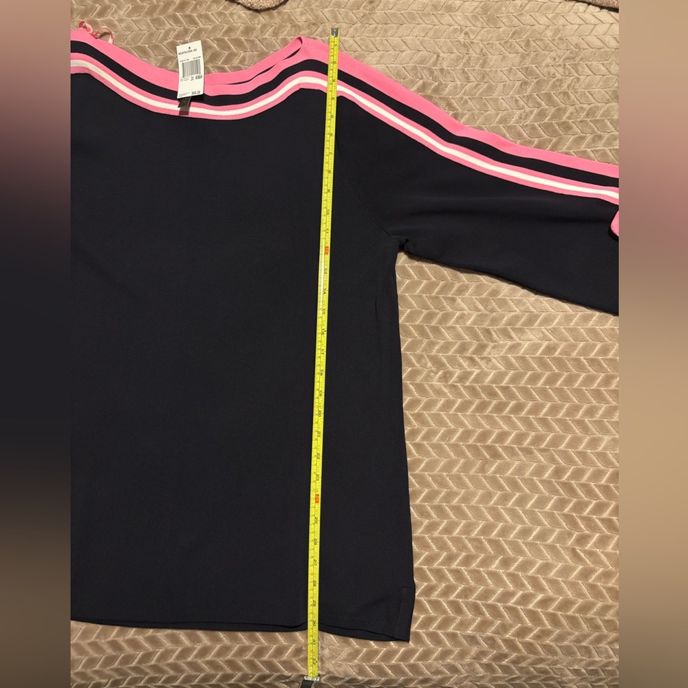 Grace Dane Lewis Navy Blue with Pink and White Stripes Quarter Length Sleeve Top - Picture 6 of 7